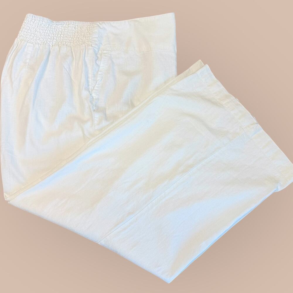 Cato C EST 1946 Linen Blend Wide Leg Pullon Pants Lounge Womens 26/28W White - Picture 3 of 13